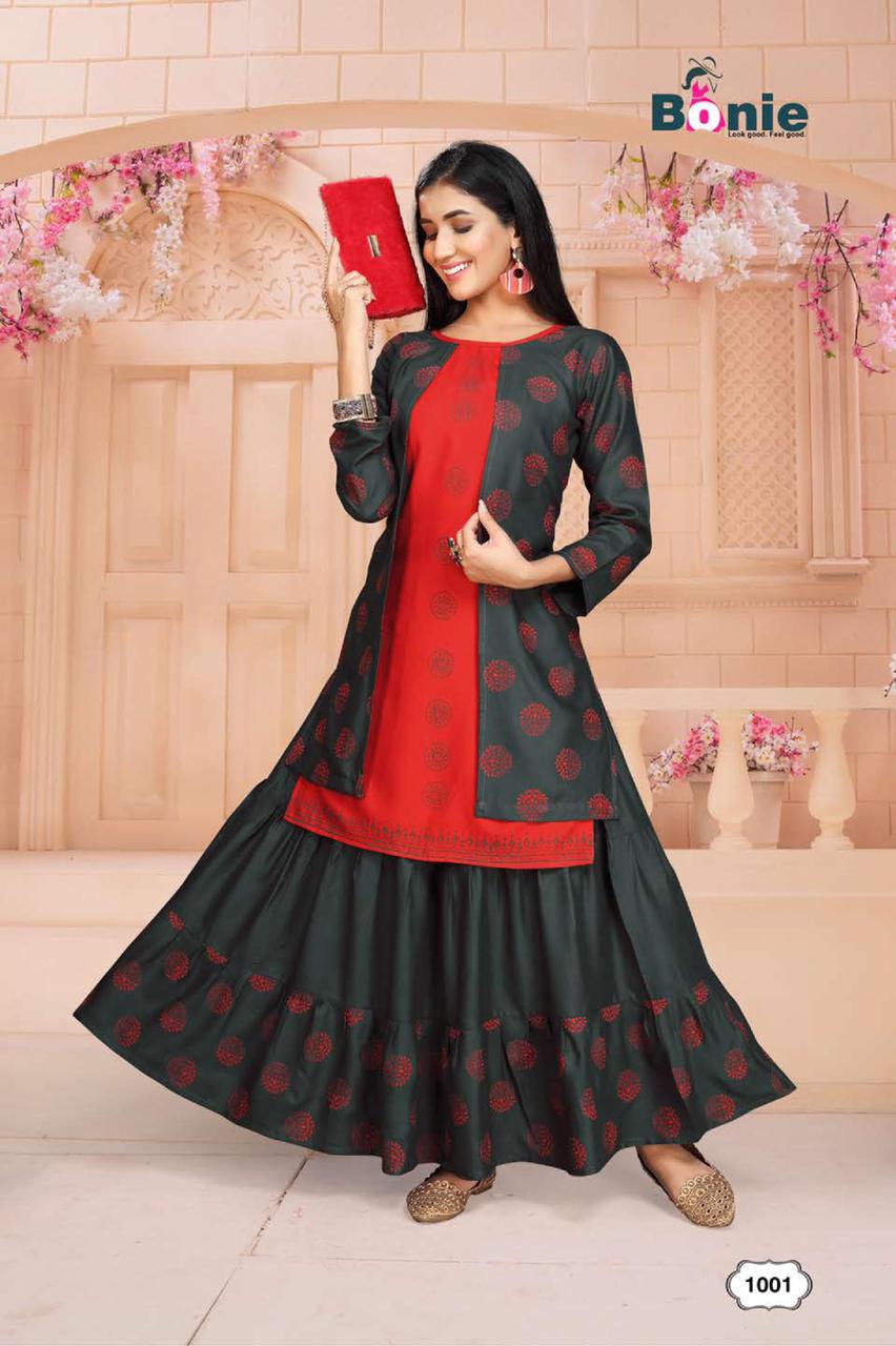 Bonie Chavi 2  Latest Fancy Regular Wear Rayon Printed Kurtis With Skirt Collection 